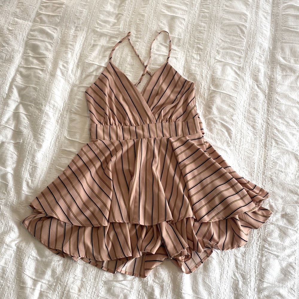 Blush pink striped romper. Altar’d State. Like new. Size Medium. TTS.